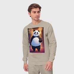 Костюм хлопковый мужской Панда в свитере под салютом - ai art, цвет: миндальный — фото 2