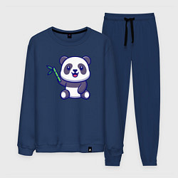 Костюм хлопковый мужской Панда и бамбук, цвет: тёмно-синий