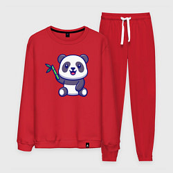Костюм хлопковый мужской Панда и бамбук, цвет: красный