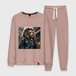 Костюм хлопковый мужской Лев в кожаном костюме в стиле стимпанк, цвет: пыльно-розовый