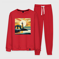 Костюм хлопковый мужской Маяк под лучами солнца минимализм, цвет: красный