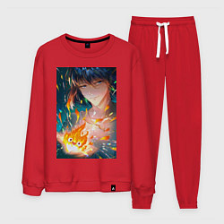 Костюм хлопковый мужской Хаул Кальцифер, цвет: красный