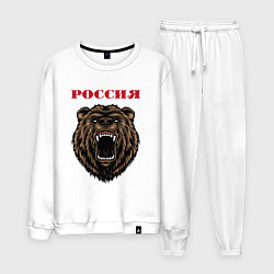 Костюм хлопковый мужской Рык медведя Россия, цвет: белый