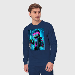 Костюм хлопковый мужской Minecraft - neon character ai art, цвет: тёмно-синий — фото 2