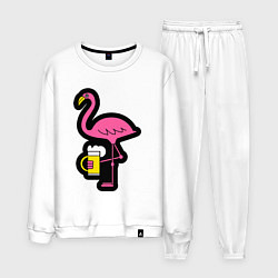 Костюм хлопковый мужской Фламинго и пивко, цвет: белый