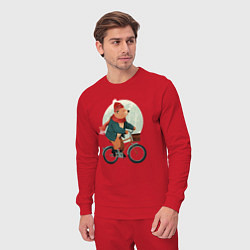 Костюм хлопковый мужской Медвежонок на велосипеде, цвет: красный — фото 2