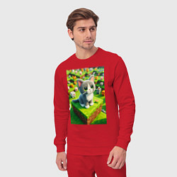 Костюм хлопковый мужской Funny kitten - Minecraft ai art, цвет: красный — фото 2