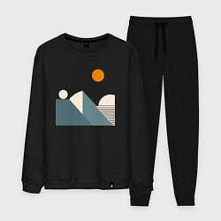 Костюм хлопковый мужской Горы и солнце минимализм абстакция, цвет: черный