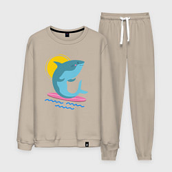 Костюм хлопковый мужской Акула серфит, цвет: миндальный