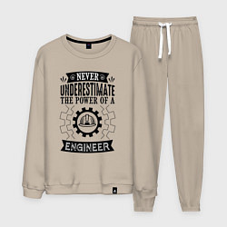 Костюм хлопковый мужской Never underestimate the power of a engineer, цвет: миндальный