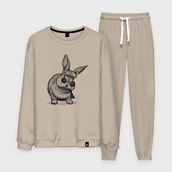 Костюм хлопковый мужской Зайчик в шапке и очках, цвет: миндальный
