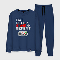 Костюм хлопковый мужской Eat sleep game repeat lettering, цвет: тёмно-синий