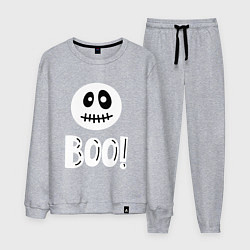 Костюм хлопковый мужской Страшный белый смайлик: Буу!, цвет: меланж