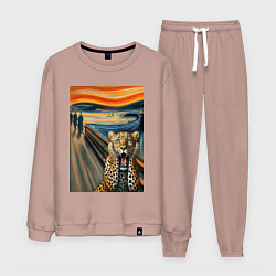 Костюм хлопковый мужской Леопард кричит - мем картина от нейросети, цвет: пыльно-розовый