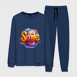 Костюм хлопковый мужской Текст smile, цвет: тёмно-синий