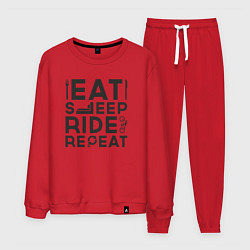 Костюм хлопковый мужской Eat sleep ride repeat, цвет: красный