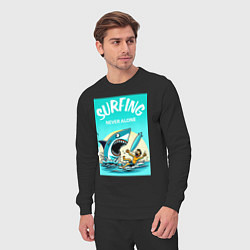 Костюм хлопковый мужской Surfing never alone - shark and surfer, цвет: черный — фото 2