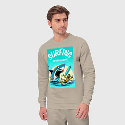 Костюм хлопковый мужской Surfing never alone - shark and surfer, цвет: миндальный — фото 2