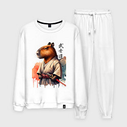 Костюм хлопковый мужской Capybara samurai - ai art fantasy, цвет: белый
