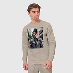 Костюм хлопковый мужской Леопард панк музыкант - нейросеть, цвет: миндальный — фото 2