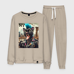 Костюм хлопковый мужской Чувак пантера панк с фотоаппаратом - нейросеть, цвет: миндальный