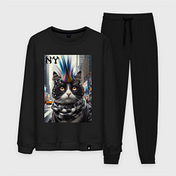 Костюм хлопковый мужской Кот панк с разноцветным хаером - Нью-Йорк, цвет: черный