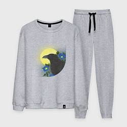 Костюм хлопковый мужской Чёрный ворон на ветке под луной, цвет: меланж