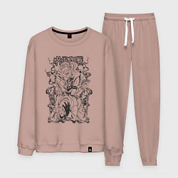 Костюм хлопковый мужской Магическая битва Сукуна Денджи расширение простран, цвет: пыльно-розовый
