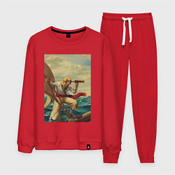 Костюм хлопковый мужской Моряк и подзорная труба, цвет: красный