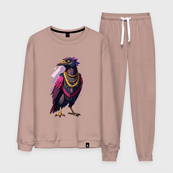 Костюм хлопковый мужской Ворона увешанная украшениями, цвет: пыльно-розовый