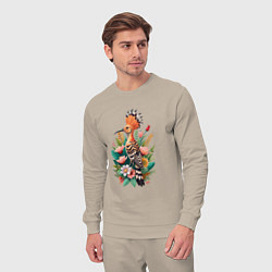 Костюм хлопковый мужской Птица удод среди цветов, цвет: миндальный — фото 2