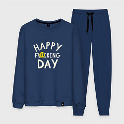 Костюм хлопковый мужской Happy f**king day - надпись и смайл, цвет: тёмно-синий