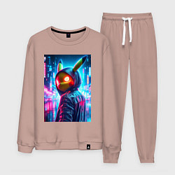 Костюм хлопковый мужской Крутой Пикачу в модном прикиде - нейроарт, цвет: пыльно-розовый