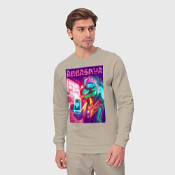 Костюм хлопковый мужской Cool dude Dino with a mug of beer - ai art, цвет: миндальный — фото 2