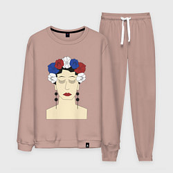 Костюм хлопковый мужской Женский портрет: девушка в венке триколор, цвет: пыльно-розовый