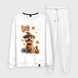 Костюм хлопковый мужской Собака в костюме хеллоуин, цвет: белый