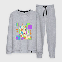 Костюм хлопковый мужской Мэрилин Монро абстрактный женский портрет, цвет: меланж