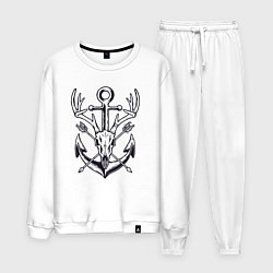 Костюм хлопковый мужской Череп оленя и якорь, цвет: белый