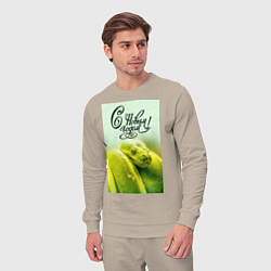 Костюм хлопковый мужской Символ 2025 года зеленая змея и надпись: с новым г, цвет: миндальный — фото 2