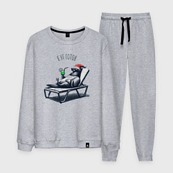 Костюм хлопковый мужской Голубь с коктейлем на лежаке к нг готов, цвет: меланж