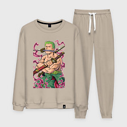 Костюм хлопковый мужской Ван-пис Зоро пират, цвет: миндальный