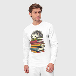 Костюм хлопковый мужской Ёжик на книгах, цвет: белый — фото 2
