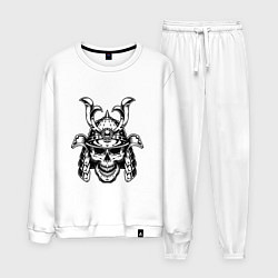 Костюм хлопковый мужской Череп самурая в шлеме, цвет: белый