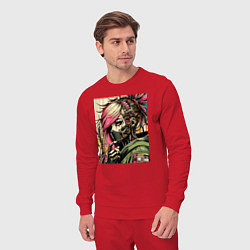 Костюм хлопковый мужской Cyber girl in a respirator - ai art fantasy, цвет: красный — фото 2