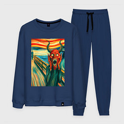 Костюм хлопковый мужской Демон кричит на картине Эдварда Мунка - мем искусс, цвет: тёмно-синий