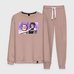 Костюм хлопковый мужской Demon slayer black go, цвет: пыльно-розовый