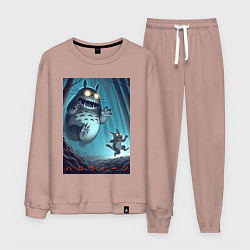 Костюм хлопковый мужской Тоторо гонится за лесным длинноухим котом - хэллоу, цвет: пыльно-розовый