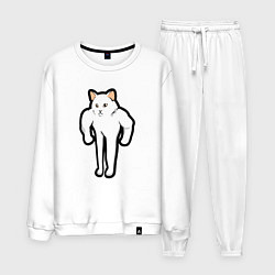 Костюм хлопковый мужской Кот качок, цвет: белый