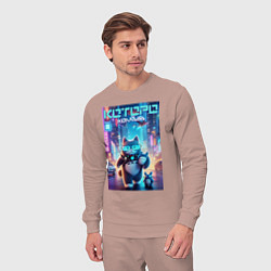 Костюм хлопковый мужской Которо в неоновом городе - мем, цвет: пыльно-розовый — фото 2