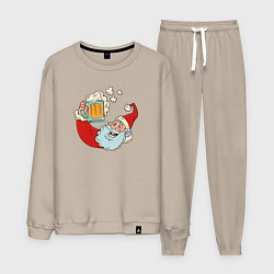 Костюм хлопковый мужской Санта с пивасиком, цвет: миндальный